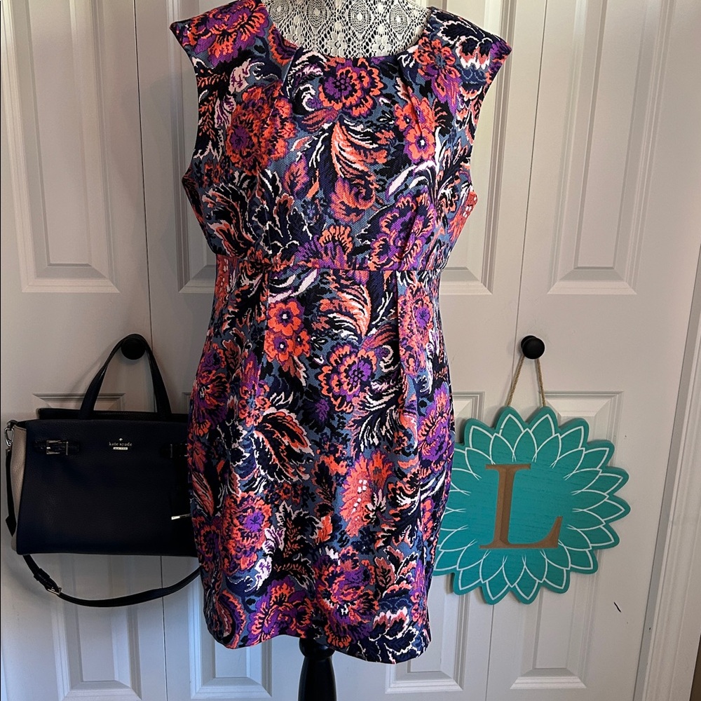 Darling Brand Floral Shift Dress Plus Size 16 Exposed Back Zipper Excellent Cond